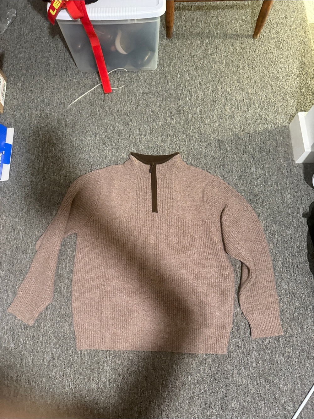 L.L. Bean Men's Half-Zip Sweater in Dusty Rose with Brown Trim
